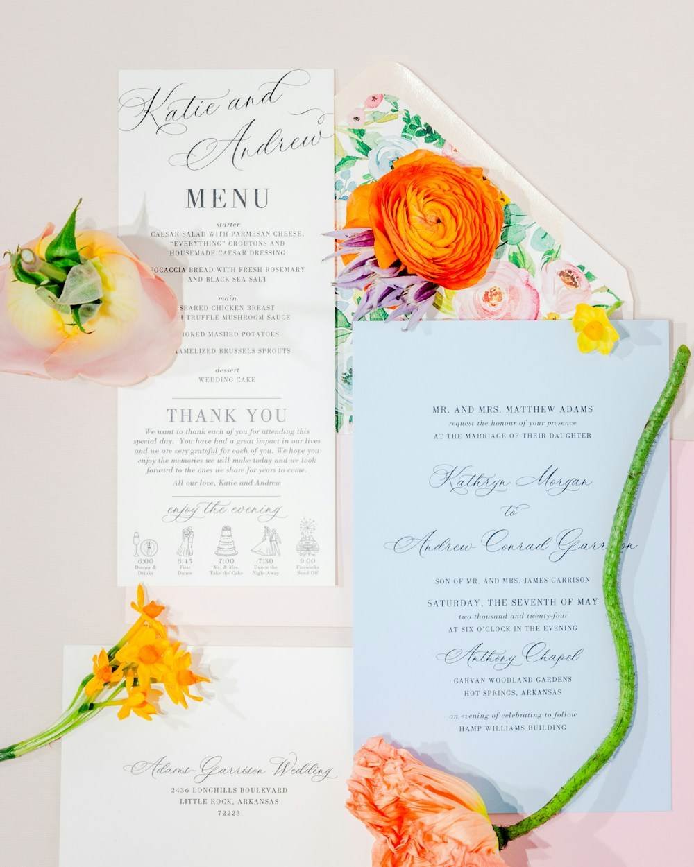 Stationery and a printed menu